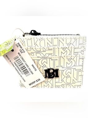 Badgley Mischka Cream Mini Card Holder with Black Logo Tag